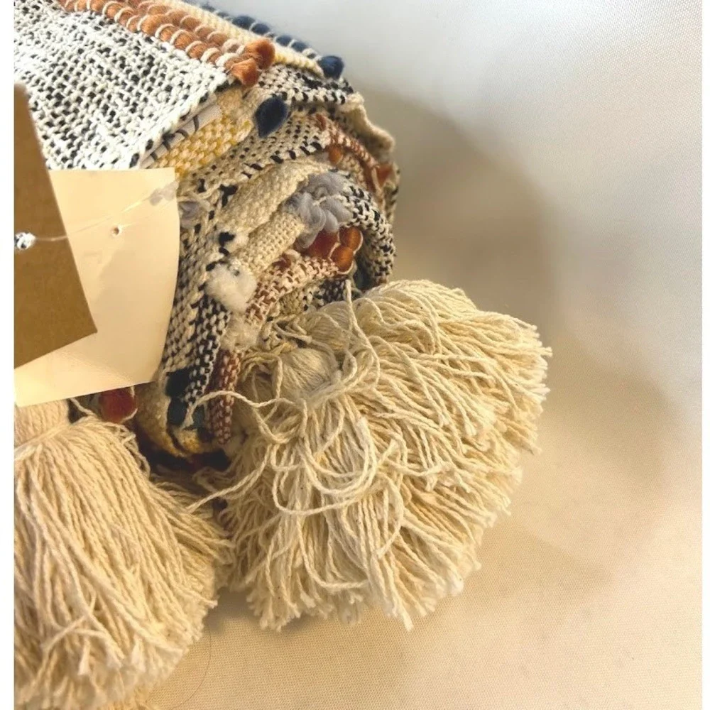 City Chic Boho Woven Throw Blanket Multicolor Textured Tassels NWT New